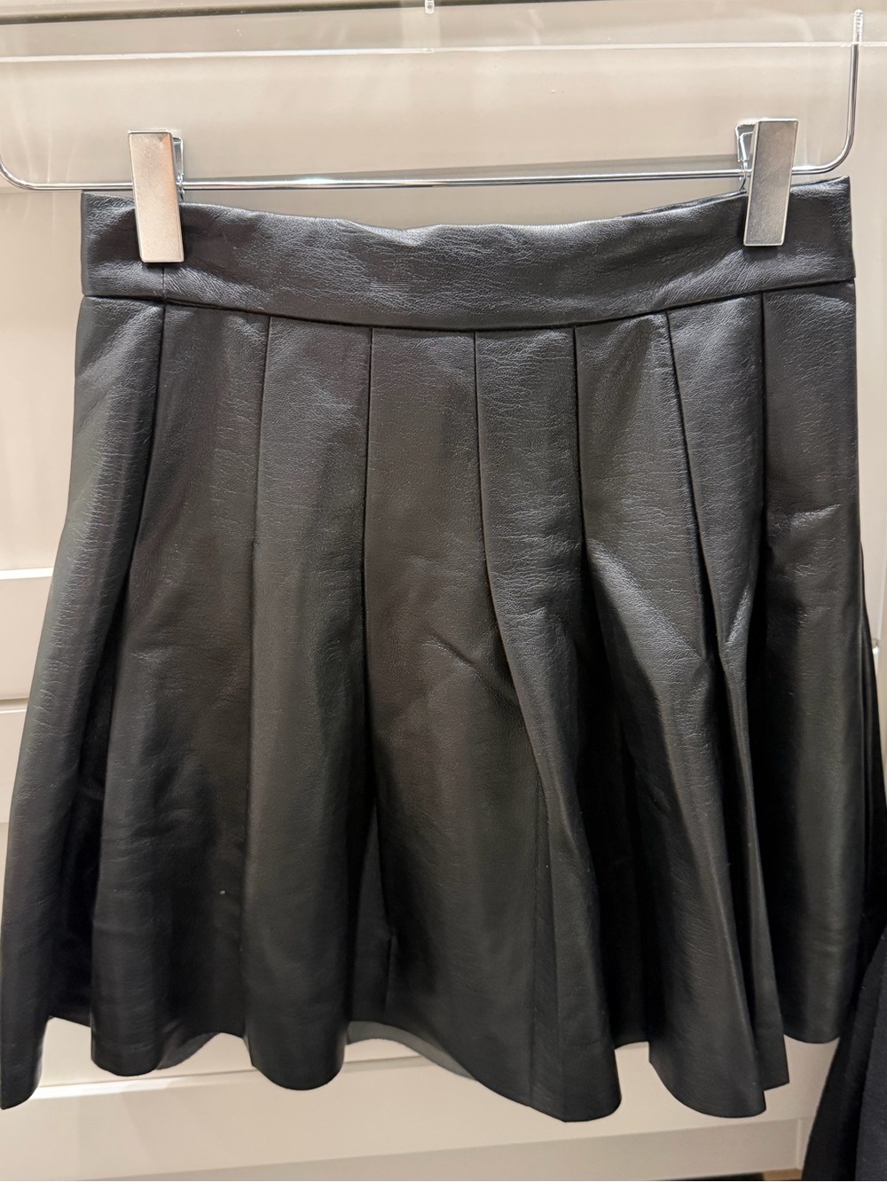 Women’s Black Vegan Leather Pleated Skirt